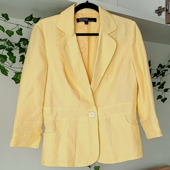 Yellow Linen blend Kasper Blazer/Jacket - Size 8 - Picture 2 of 11